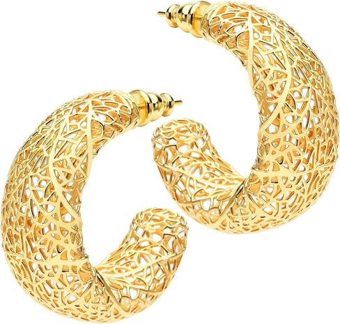 18k gold earrings for women, suitable for women, light weight, thick and sturdy, hypoallergenic, thick opening, twisted shape earring set, jewelry gift. in Saudi Arabia