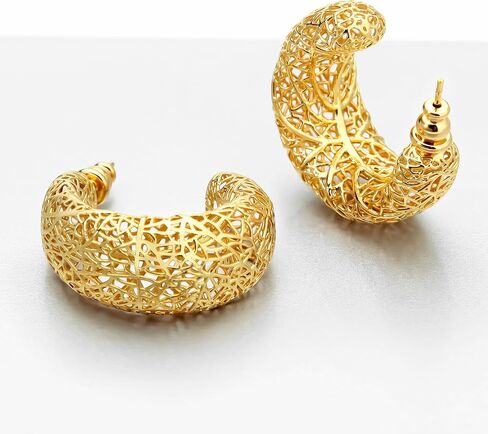 18k gold earrings for women, suitable for women, light weight, thick and sturdy, hypoallergenic, thick opening, twisted shape earring set, jewelry gift. in Saudi Arabia