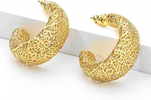 18k gold earrings for women, suitable for women, light weight, thick and sturdy, hypoallergenic, thick opening, twisted shape earring set, jewelry gift. in Saudi Arabia