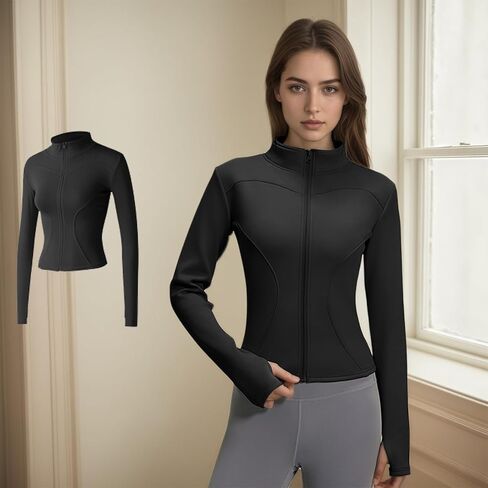 Women's Zip-Up Yoga Jacket Mock Neck Slim Fit Athletic Top for Workout and Casual Wear in Saudi Arabia