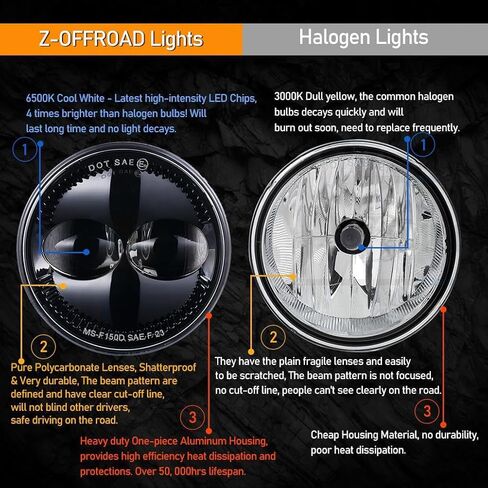 مصابيح ضباب LED معتمدة من Z-OFFROAD DOT لـ 2006-2014 Ford F150 2006 2007 2008 2009 2010 2011 2012 2013 2014 F150، مجموعة مصابيح القيادة الممتصة للصدمات - أسود in Kuwait