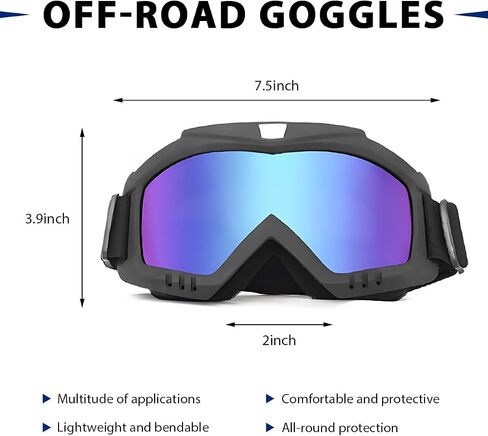 Dirt Bike Goggles, Dustproof Windproof Helmet Ski Goggles with Fog Lens, Wide Vision UV Protection Safety Glasses (Colorful) in Saudi Arabia