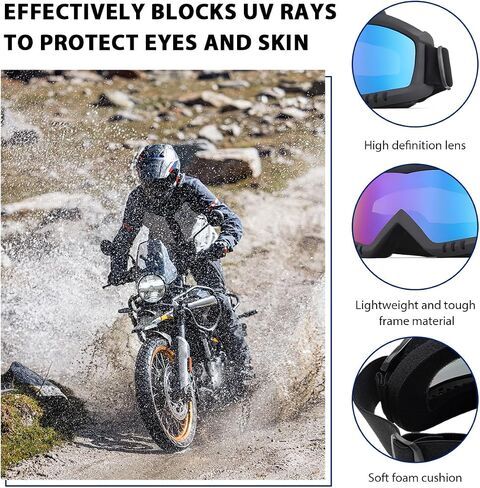 Dirt Bike Goggles, Dustproof Windproof Helmet Ski Goggles with Fog Lens, Wide Vision UV Protection Safety Glasses (Colorful) in Saudi Arabia