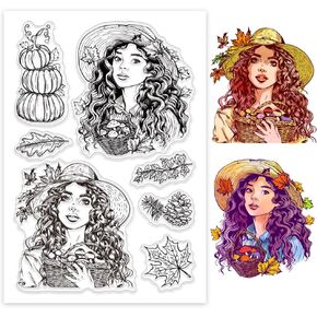 GLOBLELAND Autumn Thanksgiving Lady Clear Stamps Pumpkin Maple Leaf Silicone Clear Stamp Seals Pumpkin Corners Mushroom Transparent Stamps for DIY Scrapbooking Cards Making Photo Album Journal in Saudi Arabia