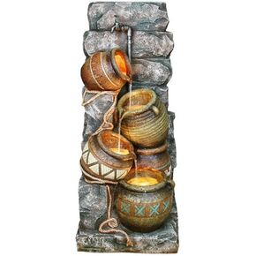 Elegant 43" Tall Polyresin Indoor/Outdoor Fountain for Tranquil Ambiance, Potter Pitcher Design with LED Lights in Kuwait