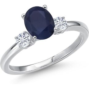 GEM Stone King 14K الذهب الأبيض الياقوت الأزرق والخاتم الأبيض Moissanite للنساء | 2.00 CTTW | بيضاوي 8x6mm | الأحجار الكريمة سبتمبر المولد | متوفر بحجم 5،6،7،8،9 in Kuwait