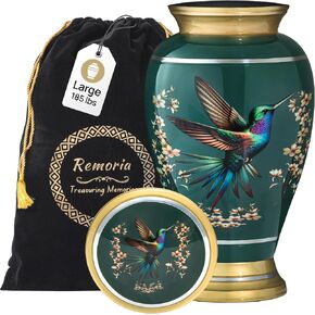 Remoria Green Urn for Ashes for Women & Men – Large Decorative Hummingbird Cremation Urns for Human Ashes Adult Female & Male, Ideal for Funeral and Memorial in Saudi Arabia