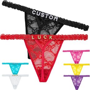 2-Pack Personalized Custom Thongs with Name Customized Sexy Lace Thong Underwear Panties Rhinestone Letters Name G-String For Women in Saudi Arabia