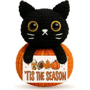 Hello Fall Mini Black Cat Pumpkin Crochet for Fall Table Decor – Small Cute Halloween Thanksgiving Gift for Cat Lovers Women Men Coworker Friends, Autumn Tiered Tray Shelf Desk Decorations in Kuwait