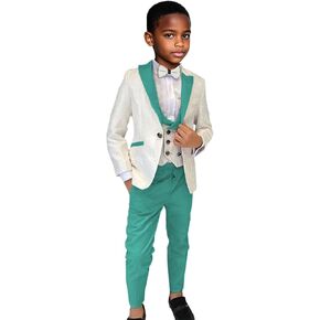 Boy's Suit 3 Piece Slim Fit Formal Suits for Kids Wedding Ring Bearer Outfit Jacquard Blazer Vest Pants Set in Saudi Arabia