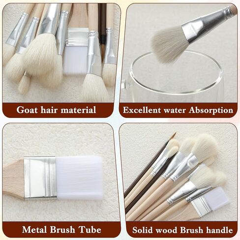 Grevosea Mop Brush for Acrylic Painting, 7 Pieces Versatile Blending Brush Paint Brushes for Acrylic Painting Goat Hair Paint Brush Set for Acrylic Watercolor Oil Painting Face Body Art in Kuwait