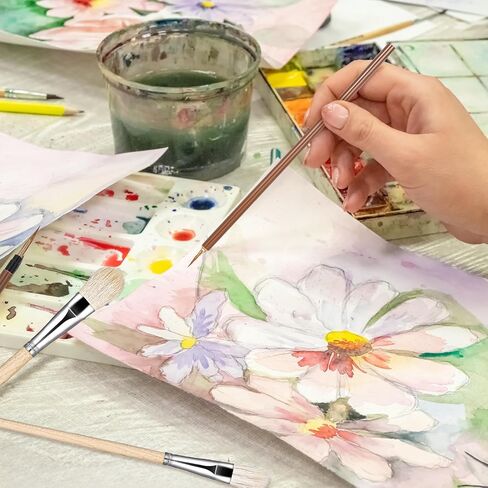 Grevosea Mop Brush for Acrylic Painting, 7 Pieces Versatile Blending Brush Paint Brushes for Acrylic Painting Goat Hair Paint Brush Set for Acrylic Watercolor Oil Painting Face Body Art in Kuwait