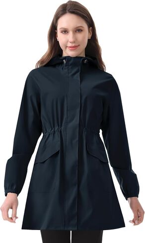 iCreek Women's Long Rain Jacket Waterproof Lightweight Packable Raincoat Hood Outdoor Windbreaker for Hiking, Cycling, Travel in Kuwait