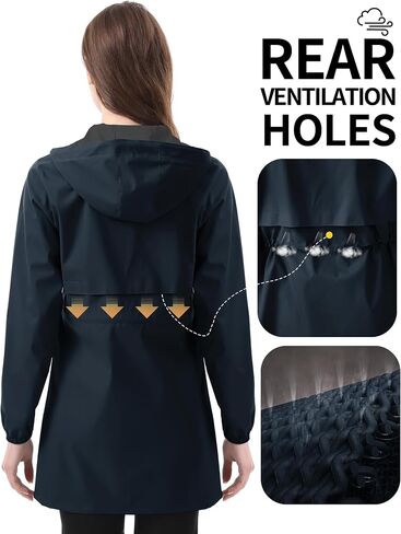 iCreek Women's Long Rain Jacket Waterproof Lightweight Packable Raincoat Hood Outdoor Windbreaker for Hiking, Cycling, Travel in Kuwait
