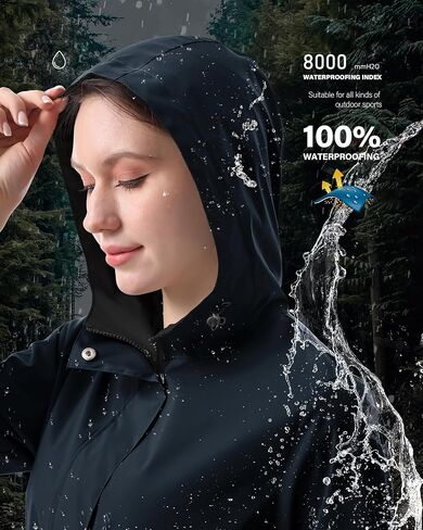 iCreek Women's Long Rain Jacket Waterproof Lightweight Packable Raincoat Hood Outdoor Windbreaker for Hiking, Cycling, Travel in Kuwait