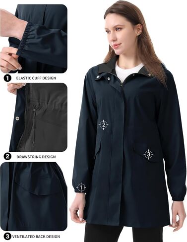 iCreek Women's Long Rain Jacket Waterproof Lightweight Packable Raincoat Hood Outdoor Windbreaker for Hiking, Cycling, Travel in Kuwait
