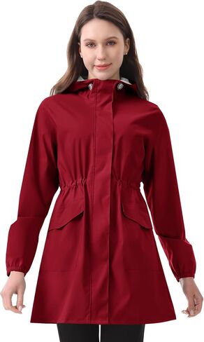 iCreek Women's Long Rain Jacket Waterproof Lightweight Packable Raincoat Hood Outdoor Windbreaker for Hiking, Cycling, Travel in Kuwait