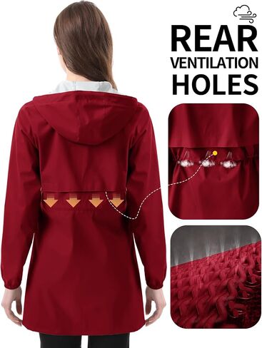 iCreek Women's Long Rain Jacket Waterproof Lightweight Packable Raincoat Hood Outdoor Windbreaker for Hiking, Cycling, Travel in Kuwait