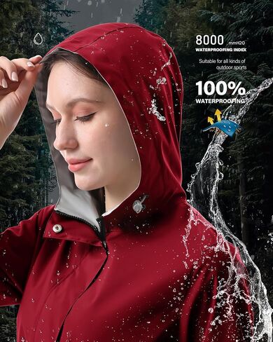 iCreek Women's Long Rain Jacket Waterproof Lightweight Packable Raincoat Hood Outdoor Windbreaker for Hiking, Cycling, Travel in Kuwait