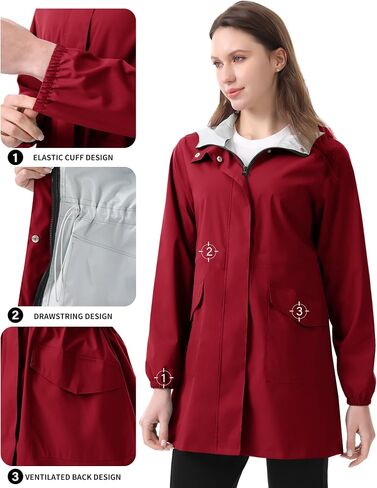 iCreek Women's Long Rain Jacket Waterproof Lightweight Packable Raincoat Hood Outdoor Windbreaker for Hiking, Cycling, Travel in Kuwait