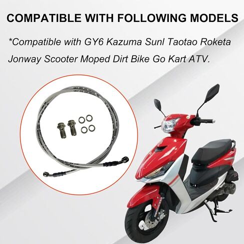 82" / 210CM Braided Hydraulic Brake Hose Line with 2 Banjo Nuts Universal Brake Line Compatible with GY6 Kazuma Sunl Taotao Roketa Jonway Scooter Moped Dirt Bike Go Kart ATV 10MM Banjo Ends in Saudi Arabia