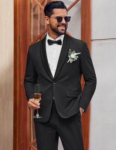 Coofandy Mens Tuxedo Suit Set Slim Fit 2 قطعة لباس بدلة شال للبصفقة سراويل سروال سروال لحفل حفل زفاف عشاء حفلة موسيقية in Saudi Arabia