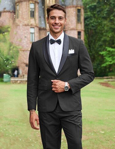 Coofandy Mens Tuxedo Suit Set Slim Fit 2 قطعة لباس بدلة شال للبصفقة سراويل سروال سروال لحفل حفل زفاف عشاء حفلة موسيقية in Saudi Arabia
