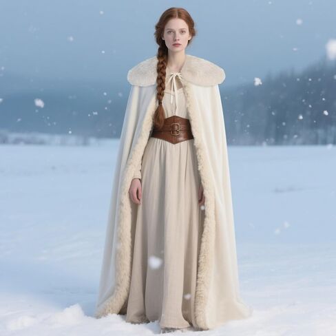 Joukavor Renaissance Velvet Cape مع طوق فراء الفايكنج للنساء هالوين زي in Kuwait
