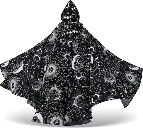 Libima Halloween Adult Wizard Costume Black Celestial Cape Stars Witch Hooded Robe Cloak Hoodie for Halloween Cosplay, Unisex in Saudi Arabia