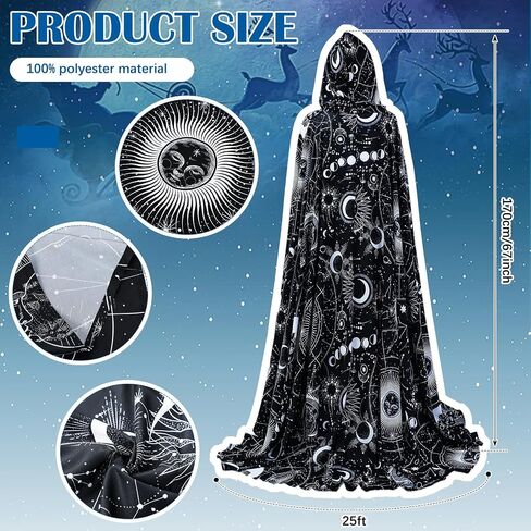 Libima Halloween Adult Wizard Costume Black Celestial Cape Stars Witch Hooded Robe Cloak Hoodie for Halloween Cosplay, Unisex in Saudi Arabia