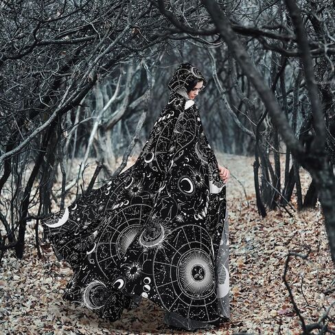Libima Halloween Adult Wizard Costume Black Celestial Cape Stars Witch Hooded Robe Cloak Hoodie for Halloween Cosplay, Unisex in Saudi Arabia