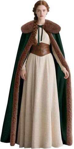 Joukavor Renaissance Velvet Cape مع طوق فراء الفايكنج للنساء هالوين زي in Kuwait