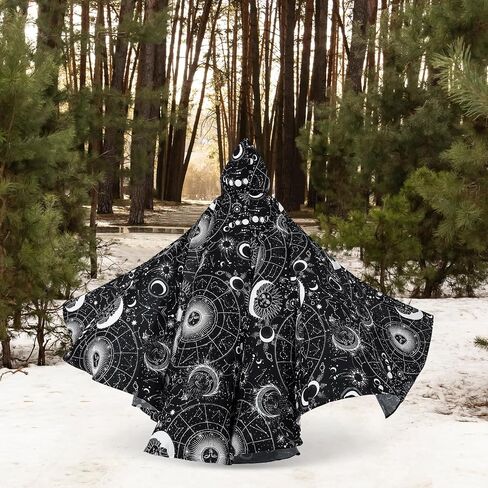 Libima Halloween Adult Wizard Costume Black Celestial Cape Stars Witch Hooded Robe Cloak Hoodie for Halloween Cosplay, Unisex in Saudi Arabia