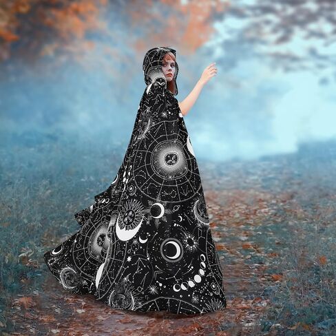 Libima Halloween Adult Wizard Costume Black Celestial Cape Stars Witch Hooded Robe Cloak Hoodie for Halloween Cosplay, Unisex in Saudi Arabia