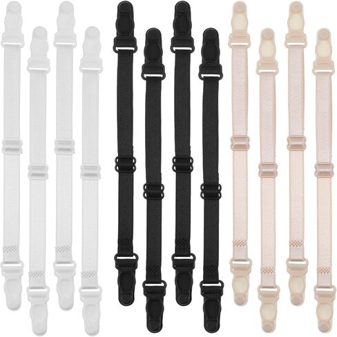 12 PCS Bra Strap Clips Holder Women's, Bra Strap Holders for Slipping Elastic Adjustable Non-Slip Straps Bras Band Extender Shoulder Bras Clips to Make Racerback for Women Girls (Black, Beige, White) in Saudi Arabia