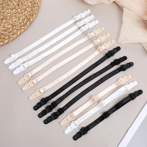 12 PCS Bra Strap Clips Holder Women's, Bra Strap Holders for Slipping Elastic Adjustable Non-Slip Straps Bras Band Extender Shoulder Bras Clips to Make Racerback for Women Girls (Black, Beige, White) in Saudi Arabia
