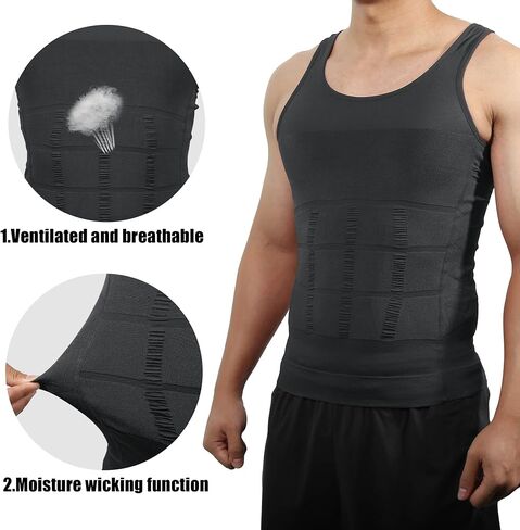 Men Body Slimming Tummy Shaper Control Underwear, Stretch Shapewear Waist Girdle Shirt, Nylon, L, Gray in Saudi Arabia