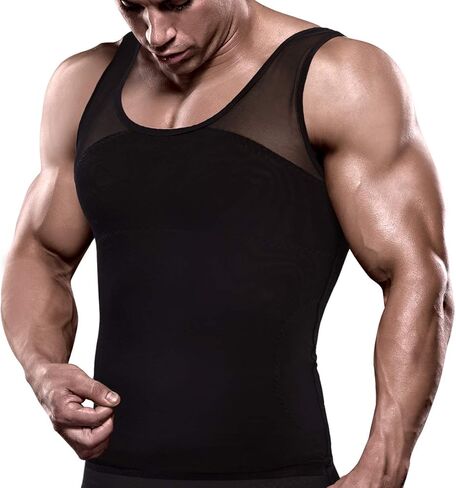 Hoter Men's Compression Shirt to Hide Gynecomastia Moobs Chest Slimming Body Shaper Undershirt in Kuwait