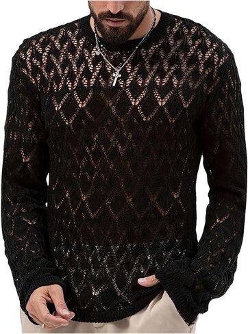 Floerns Men Hollow Out Sweater rekrated undershirt undershirt street club tops tops in Saudi Arabia