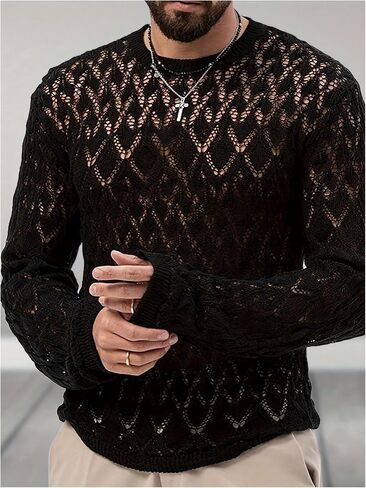 Floerns Men Hollow Out Sweater rekrated undershirt undershirt street club tops tops in Saudi Arabia