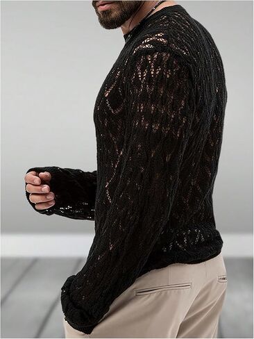 Floerns Men Hollow Out Sweater rekrated undershirt undershirt street club tops tops in Saudi Arabia