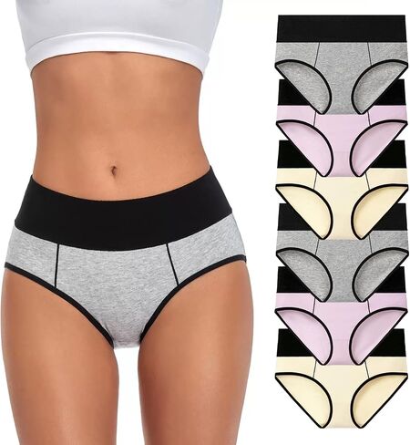 6 Pack Ladies Cotton Briefs Women's Soft Mid-High Waisted Panties Breathable Full Coverage Underwears in Saudi Arabia
