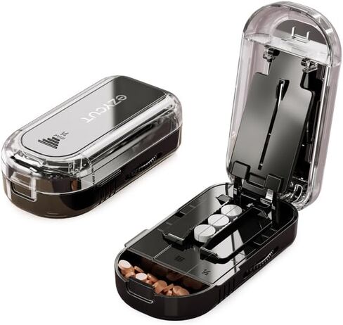 Pill Cutter,Multi-Tablet Cutter with Replaceable Blades & Safety Guard – Precision Splitter for Small to Large Tablets (Black) in Saudi Arabia