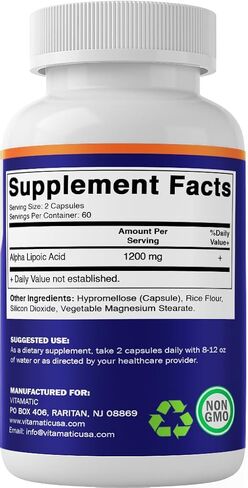 Vitamatic Alpha Lipoic Acid 1200mg Per Serving, 120 Capsules - Gluten Free, Vegetarian Capsules, Soy Free & Non-GMO in Saudi Arabia