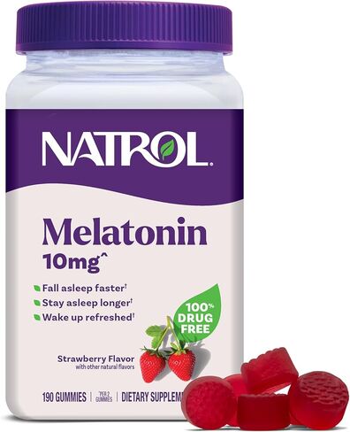 Natrol Melatonin Gummies, Sleep Support, 190 Strawberry-Flavored Adult Melatonin Gummies, 10 mg Sleep Aids for Adults in Saudi Arabia
