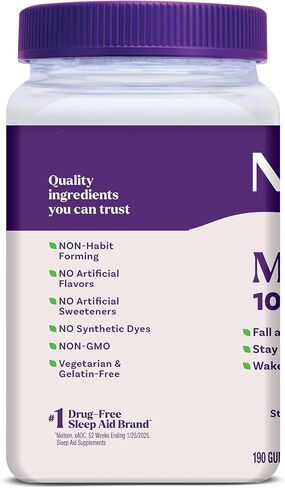 Natrol Melatonin Gummies, Sleep Support, 190 Strawberry-Flavored Adult Melatonin Gummies, 10 mg Sleep Aids for Adults in Saudi Arabia