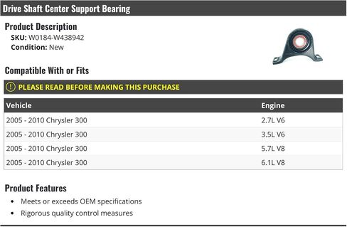 Drive Shaft Center Support Bearing - Compatible with 2005-2010 Chrysler 300 in Saudi Arabia