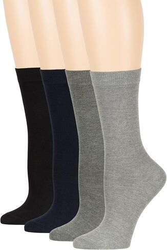 7BigStars Women Bamboo Dress Socks - Solid and Patterned Crew Fit, 4 Pairs Breathable Seamless Socks for Work or Daily Wear in Kuwait