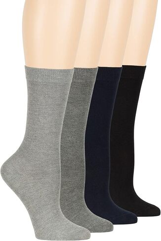 7BigStars Women Bamboo Dress Socks - Solid and Patterned Crew Fit, 4 Pairs Breathable Seamless Socks for Work or Daily Wear in Kuwait