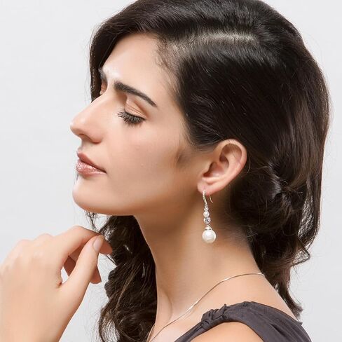أقراط لؤلؤة الذهب 14K مع مويسانيت للنساء ، أقراط لؤلؤة معلقة مع خطاف السمك ، مجوهرات المولد في يونيو ، هدية لها في الذكرى السنوية in Saudi Arabia